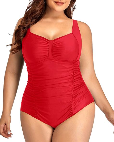 Snapklik.com : Women Plus Size One Piece Swimsuits Tummy Control Red ...
