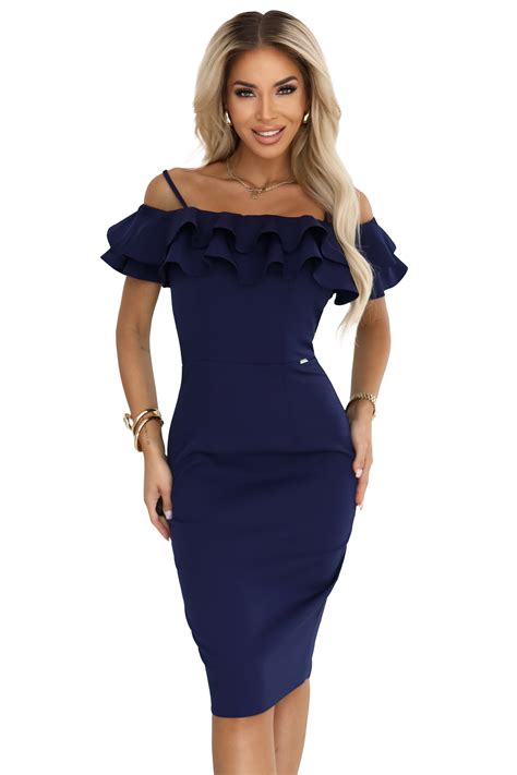 599-3 CARMEN Fitted midi dress in Spanish style - navy blue - Numoco ...