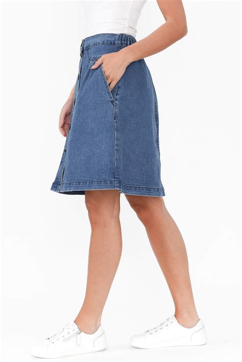 Amanda Light Blue Stretch Denim Skirt - Blue Bungalow AU