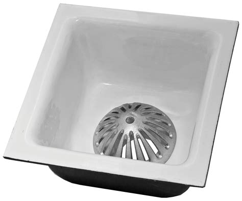GSW FS-1262 Cast Iron Floor Sink w/ Ceramic Surface, 12" Sq Top & 2 ...