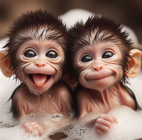 Adorable Baby Monkeys in a Bubble Bath