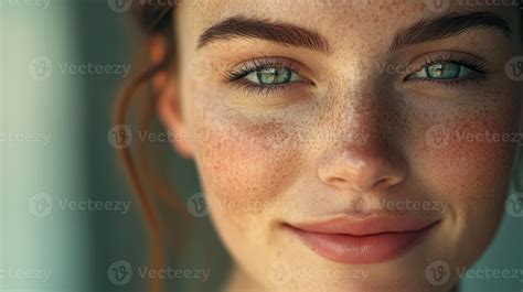 Beautiful Young Woman With Freckles and Green Eyes Smiling in Soft Natural Light 48823677 Stock ...