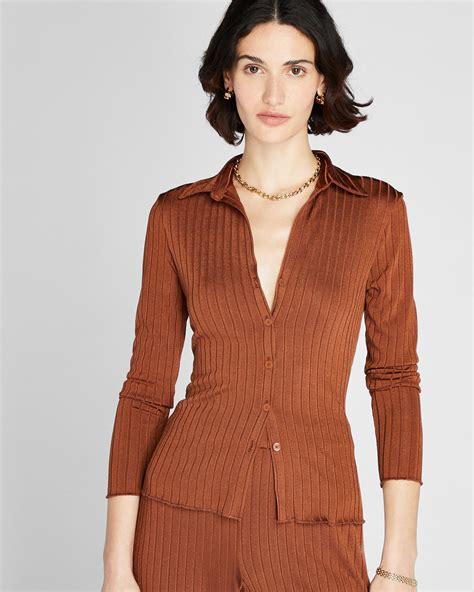 Women's Tortoise Amber Long-Sleeve Ribbed Cardi | Club Monaco Corp, CA US