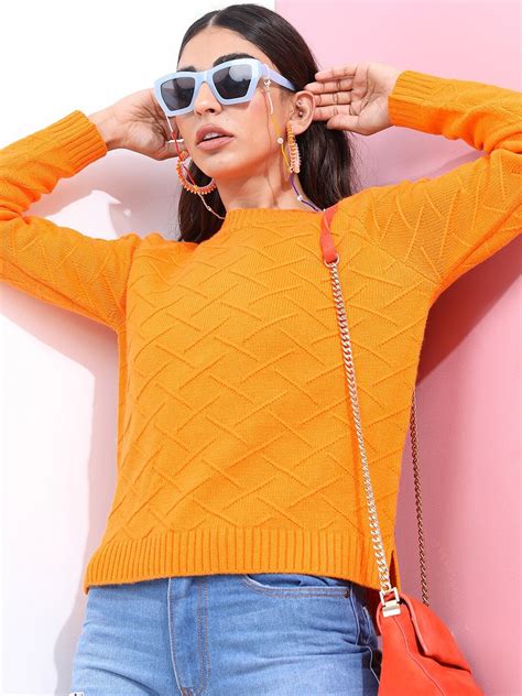Buy Tokyo Talkies Womens Orange Jacquard Acrylic Pullover - Sweaters ...
