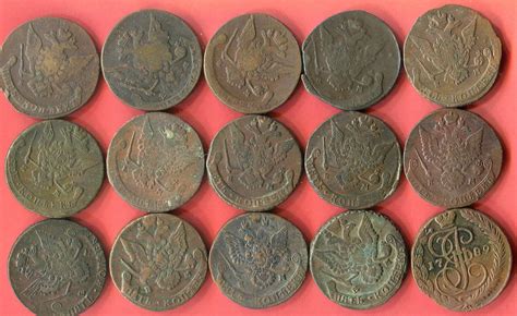 Russland 15 x 5 Kopeken Kupfermünzen 1763-1789 Katharina II. Konvolut ...