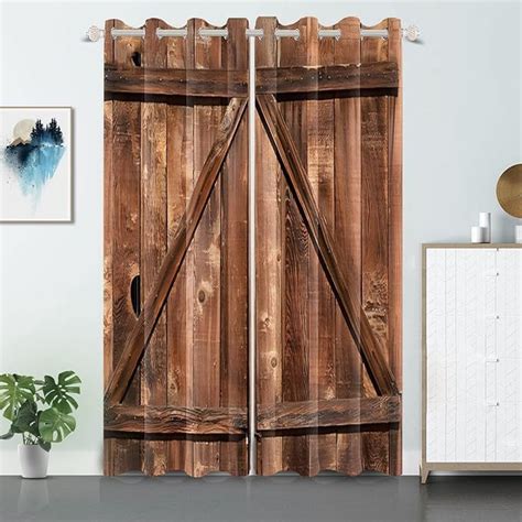 Old Tan Wooden Window Curtains Rustic Garage Door Curtains Vintage Barn ...