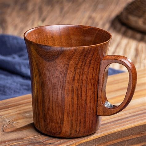 280ml Handmade Wooden Coffee Mug Tea Cup With Handle Wood Retro Beer ...