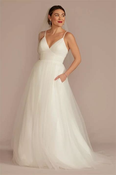 Beaded Strap Low Back Tulle A-Line Wedding Dress | David's Bridal