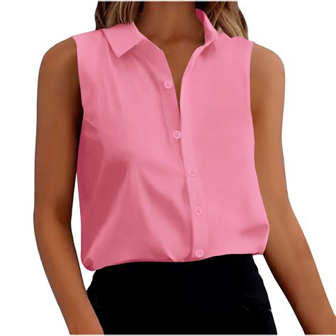 CKpwisy Women's Sleeveless Button Down Shirts Solid Color V Neck Blouse ...