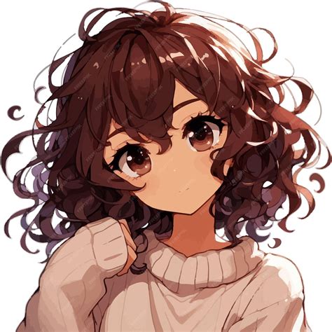 Premium Vector | Closeup of anime girl with curly brown hair isolated ...
