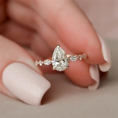 Pear Shape Moissanite Dainty Wedding Ring 14K Solid Rose Gold ...
