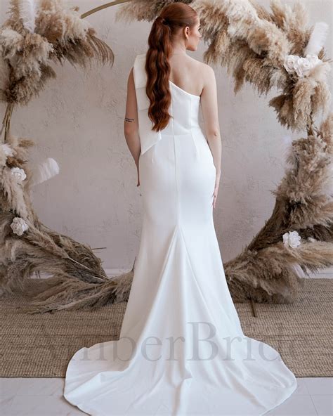 One Shoulder Wedding Dress, Bow Shoulder Dress, Mermaid Wedding Dress, Wedding Reception Dress ...