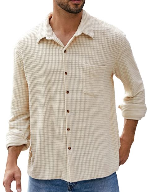 PAODIKUAI Men's Retro Short Sleeve Corduroy Shirt Casual Button Down ...