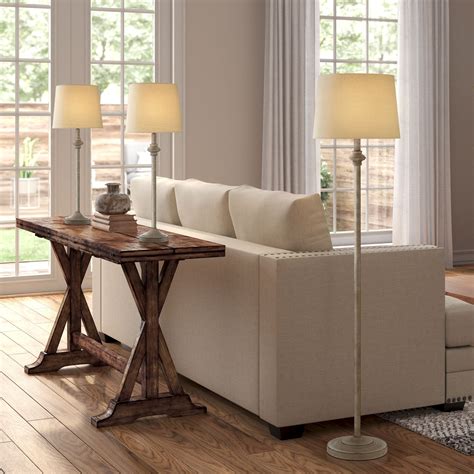 360 Lighting Carter 3 Piece Rustic Farmhouse Table & Floor Lamp Set for ...