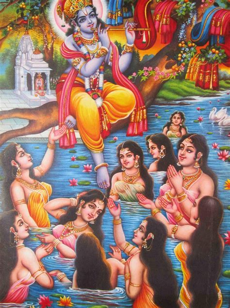 Krishna and the Gopis ... Vintage Hindu Print | Krishna radha painting, Radha krishna art, Krishna