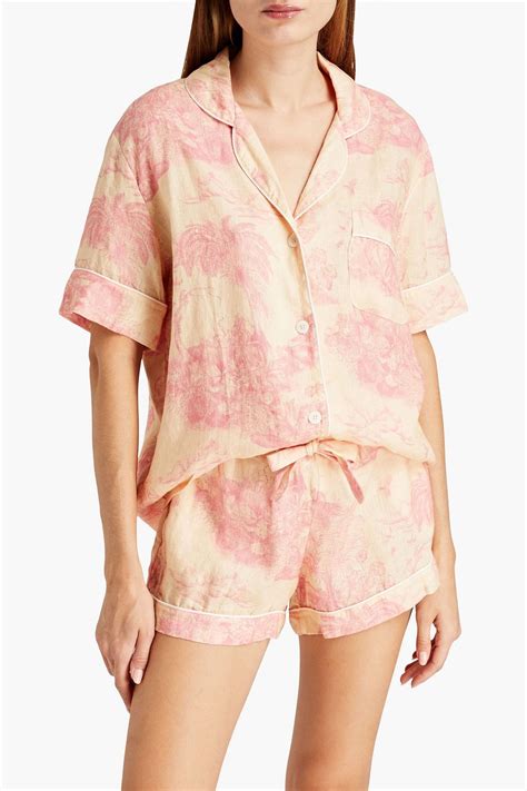 DESMOND & DEMPSEY Printed linen pajama set | THE OUTNET