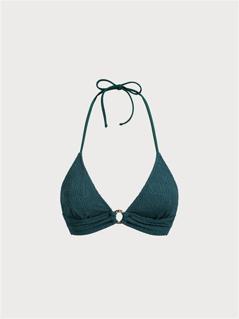 Dark Green Textured Halter Bikini Top & Reviews - Dark Green ...