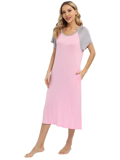 EFINNY Women's Comfy Cotton Nightgown Color Blocking Loungewear Mid ...