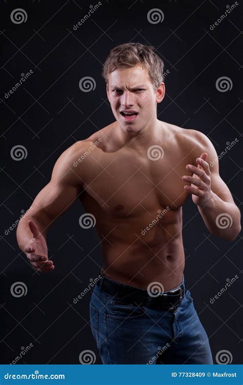 Muscle Naked Young Man Posing in Jeans Stock Image - Image of pose ...