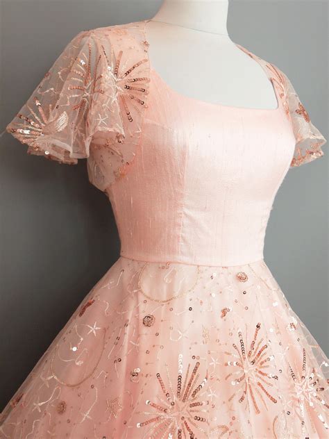 Pink Celestial Wedding Dress in Silk & Copper Sequin Lace