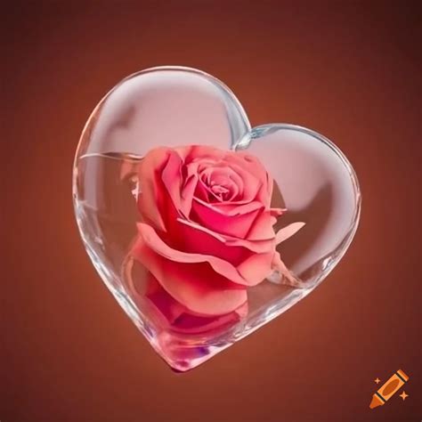 Delicate glass heart with a rose inside on Craiyon