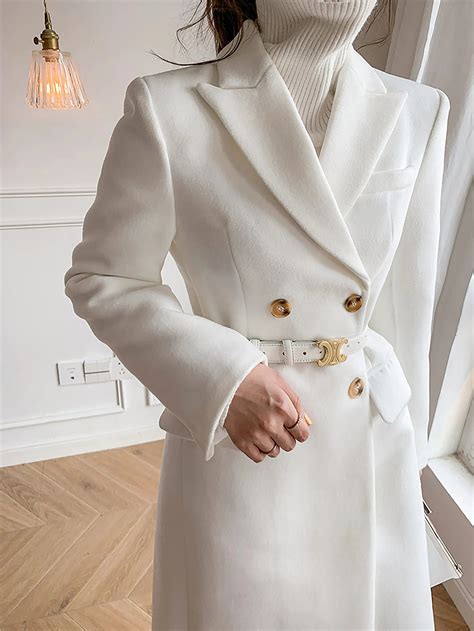 White Double Breasted Wool Blend Midi Coat | Vivian Seven