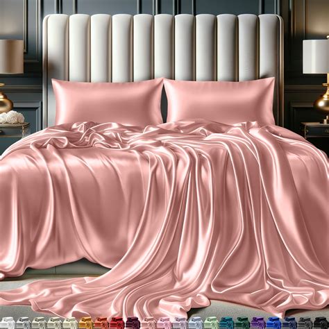 Amazon.com: DECOLURE Satin Bed Sheets - 4 Piece Luxury Silky Queen Size ...