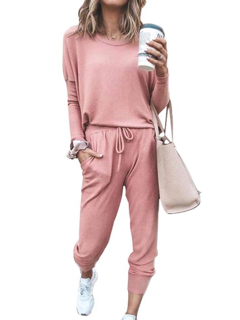 2 Piece Tracksuit Sets for Womens Sweatsuits Solid Color Pullover T ...