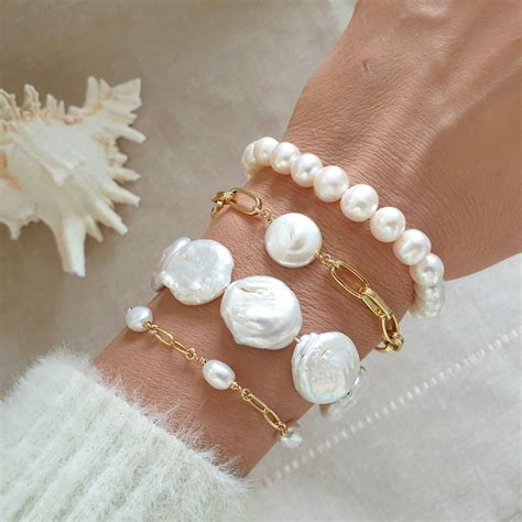 Gold Pearl Bracelet for Women With Freshwater Pearls, Natural Pearl ...