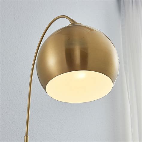 Lindby arc floor lamp Moisia, brass-coloured, metal, 148 cm | Lights.co.uk