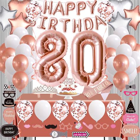 Rose Gold 80th Birthday Decorations for Women, 80 Birthday Party ...