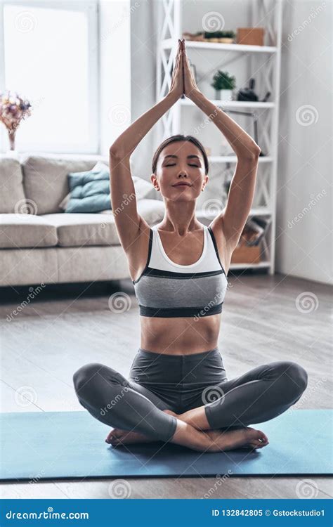 Striking the pose. stock image. Image of interior, living - 132842805