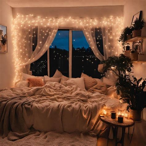 Cozy Bedroom with fairy lights | Dream rooms, Dreamy room, Dream ...