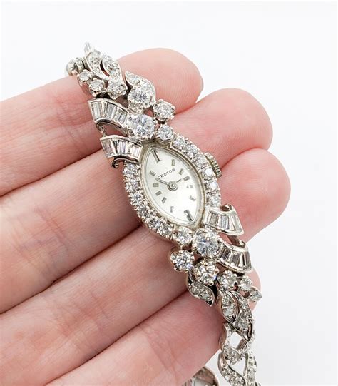 Bejeweled Vintage 3.00ctw Diamond Croton Ladies Watch in 14K White Gold ...