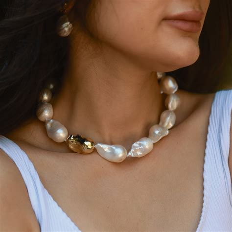 Large Baroque Pearl Statement Necklace, Baroque Pearl Collar, Chunky ...