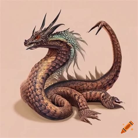 Ancient stone wall with painted gold snake dragon over gold pile, oil ...