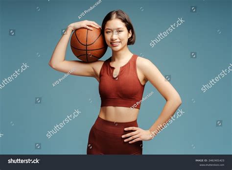 Beautiful Asian Woman Playing Basketball Holding Stock Photo 2462401423 ...