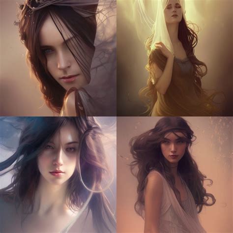 many women together long hair some veils fly free in the wind head and shoulders portrait, 8k ...