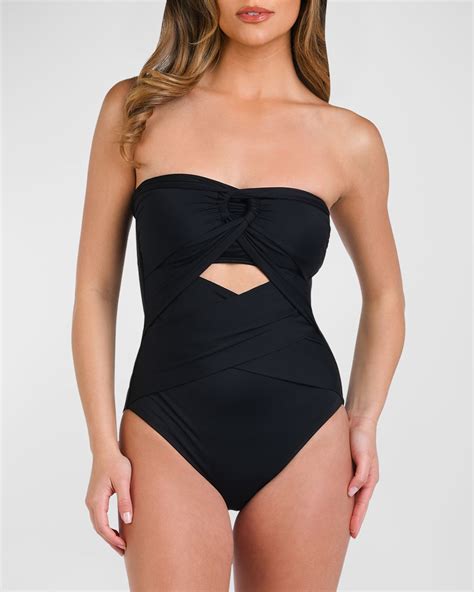 La Blanca Island Goddess Convertible Draped Bandeau One-Piece Swimsuit ...