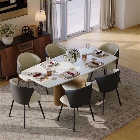 Amazon.com - POVISON Modern Dining Table for 6, White Dining Table ...