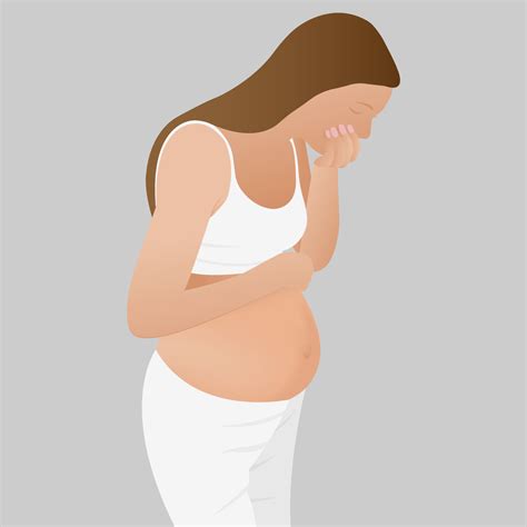 Pregnant woman suffering with nausea in morning. Morning sickness. expectant woman feeling ...