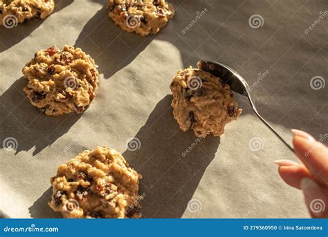 Healthy Homemade Oatmeal with Raisins Cookie Dough before Baking Stock Photo - Image of nuts ...