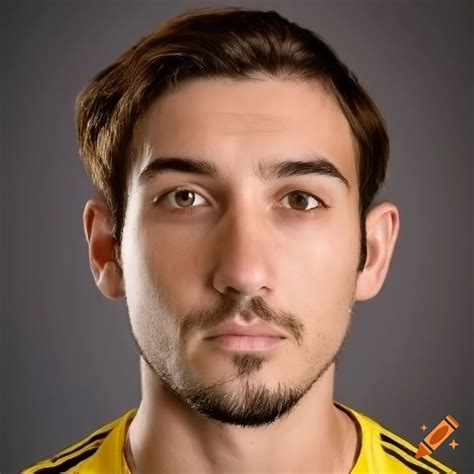 Close-up portrait of a Spanish soccer player with brown hair on Craiyon