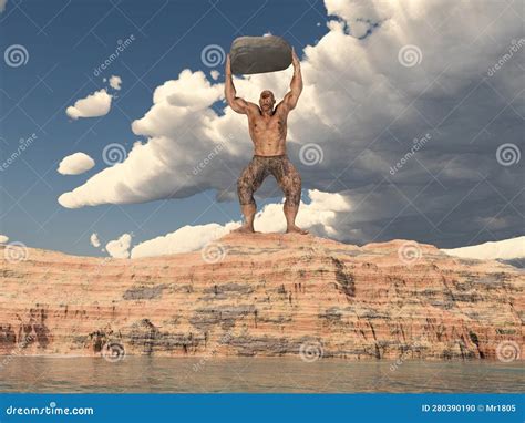 The Cyclops Polyphemus Throws a Boulder at the Fleeing Odysseus Stock ...