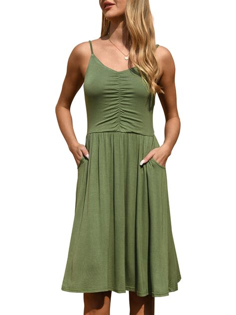 QINCAO Women's Sleeveless Summer Dress, Spaghetti Strap, Sundress with ...