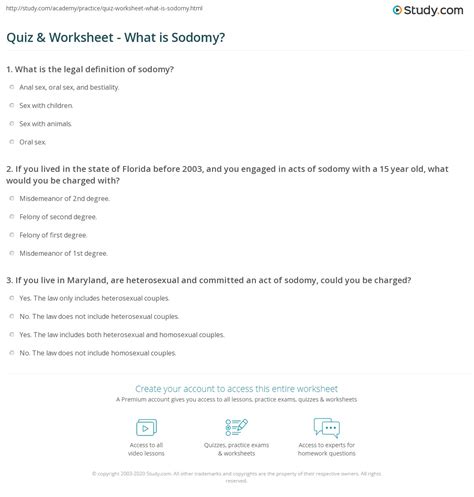 Quiz & Worksheet - What is Sodomy? | Study.com