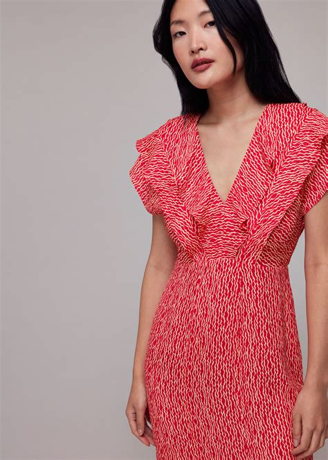 Red/Multi Wiggly Lines Adeline Dress | WHISTLES | Whistles UK