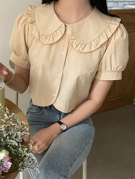 Puff Sleeve Peter Pan Collar Blouse | Fashion top outfits, Trendy ...