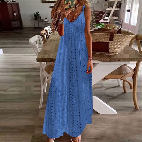 Sakmal A Line Summer Dresses for Women Cutout Maxi Blue Tank Dress ...