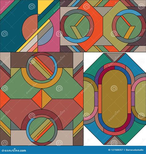 Art Deco Vector Colored Geometric Pattern. Art Deco Stained Glass ...